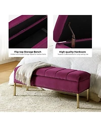 Hulala Home Upholstered Modern Flip Top Storage Bench with Metal Legs