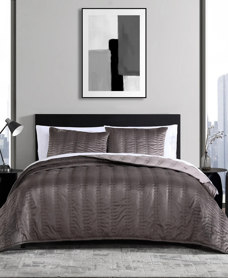 Closeout! Vera Wang Linear Stitch Velvet 3-Pc. Quilt Set