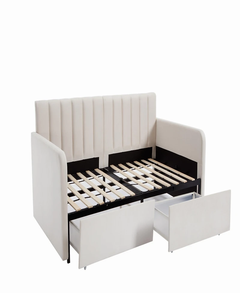 Streamdale Flora Upholstered Velvet Daybed, Twin, Ivory