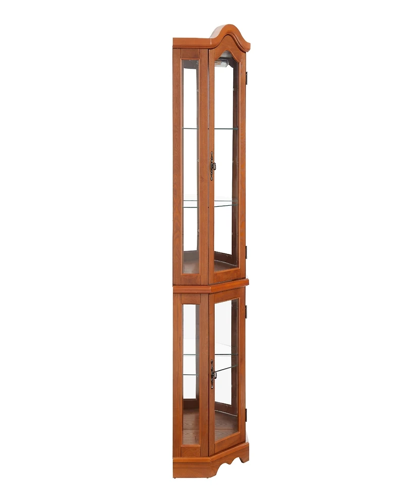 Simplie Fun Lighted Glass Curio Cabinet with Crown Corner