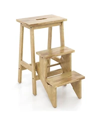 Slickblue 3-in-1 Rubber Wood Step Stool with Convenient Handle For Home