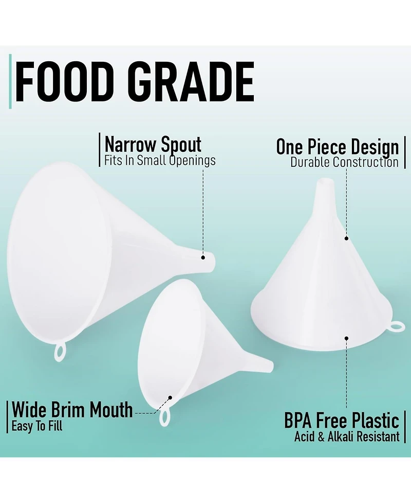 Zulay Kitchen 3-Pieces Plastic Funnel Set - Large, Medium, and Small Kitchen Funnels for Filling Bottles