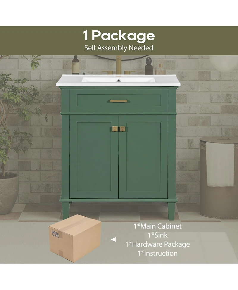 Streamdale Furniture 30" Bathroom Vanity with Ceramic Basin & Soft Close Storage