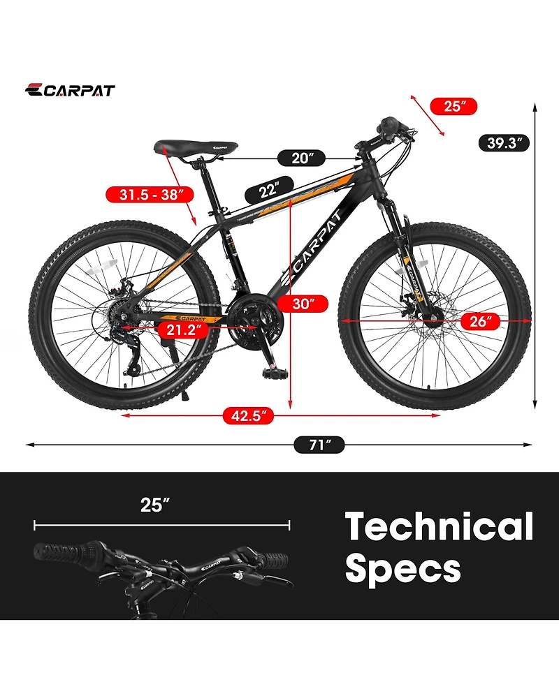 Streamdale 26" Mountain Bike, Shimano 21-Speed, Disc Brakes, Steel Frame