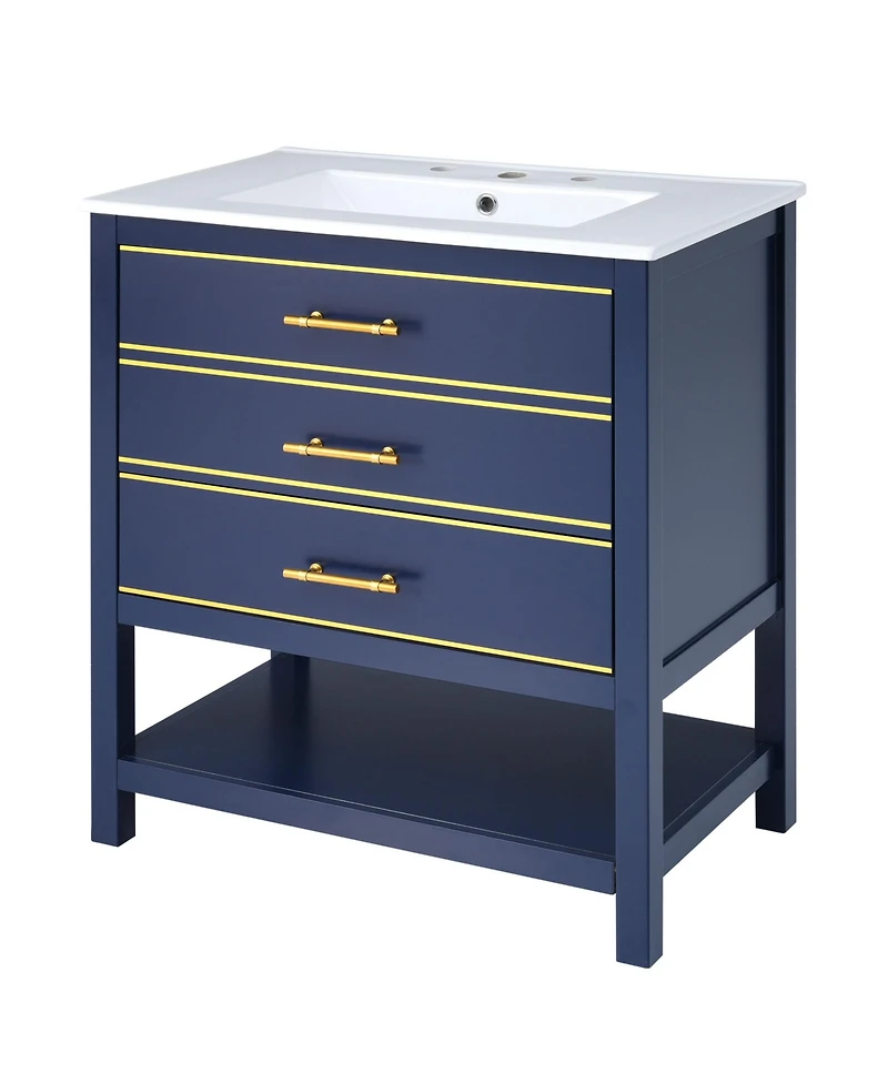 Modern 30inch Navy Blue/White Bathroom Vanity Cabinet Combo with OpenStorge, Two Drawers