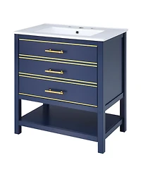 Modern 30inch Navy Blue/White Bathroom Vanity Cabinet Combo with OpenStorge, Two Drawers