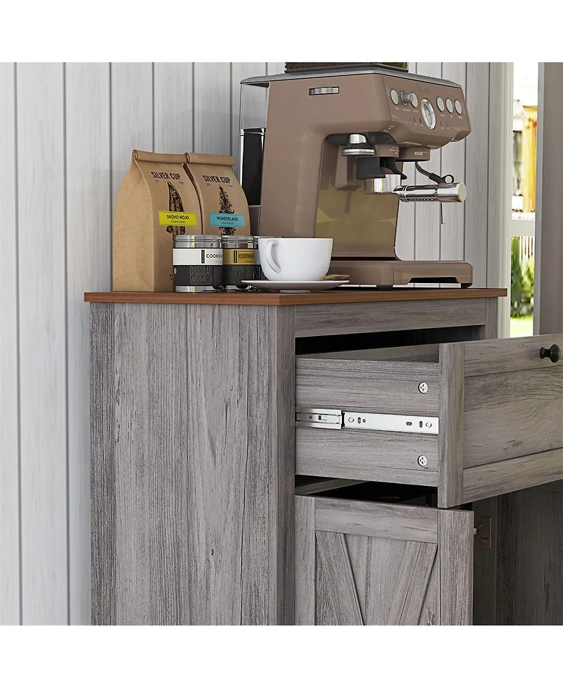 Farmhouse Barn Door Accent Cabinet, Kitchen Sideboard Storage Cabinet with Double Doors, Drawer, and Adjustable Shelf for Bedroom, Living Room, Gray