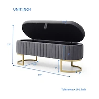 Streamdale Furniture Storage Bench Bedroom Bench, Velvet Oval Upholstered End of Bed Bench with Golden Metal Legs,50" Modern Storage Ottoman Bench for