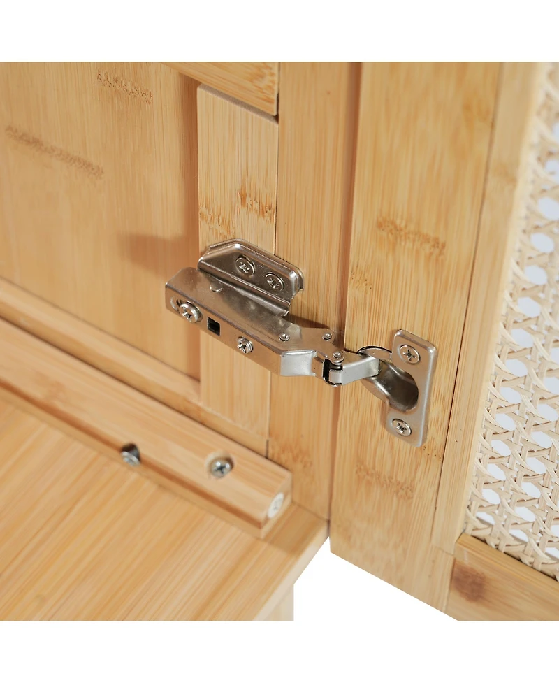 30-inch bathroom vanity crafted from natural materials, featuring handmade rattan doors and soft-closing mechanisms