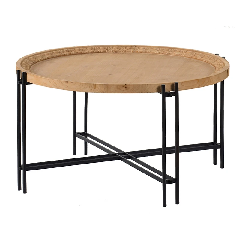 Streamdale Furniture D32" x 18" Farmhouse Round Wooden Round Coffee Table with Metal Legs