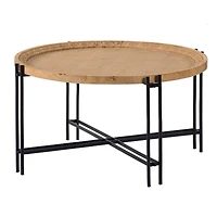 Streamdale Furniture D32" x 18" Farmhouse Round Wooden Round Coffee Table with Metal Legs
