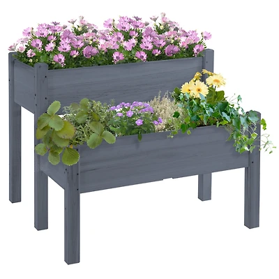 34"x34"x28" Raised Garden Bed, 2-Tier Elevated Wood Planter Box for Backyard, Patio to Grow Vegetables, Herbs, and Flowers, Gray