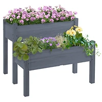 34"x34"x28" Raised Garden Bed, 2-Tier Elevated Wood Planter Box for Backyard, Patio to Grow Vegetables, Herbs, and Flowers, Gray