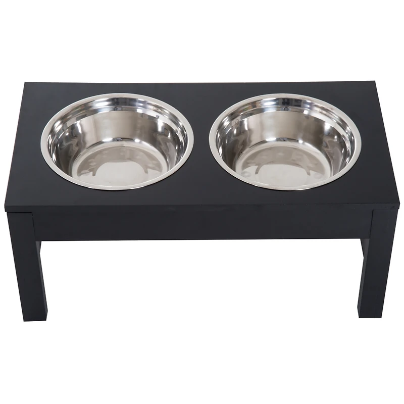 23" Modern Decorative Dog Bone Wooden Heavy Duty Pet Food Bowl Elevated Feeding Station - Black