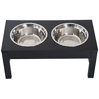 23" Modern Decorative Dog Bone Wooden Heavy Duty Pet Food Bowl Elevated Feeding Station - Black