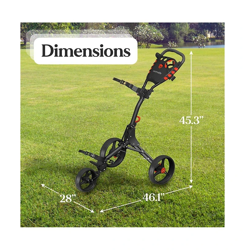 SereneLife Foldable 3-Wheel Golf Push Cart with Scorecard and Cup Holder