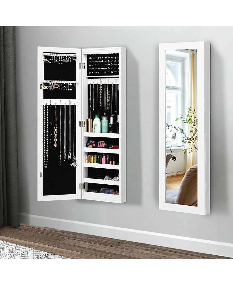 Sugift Wall And Door Mirrored Jewelry Cabinet With Led Light