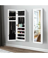 Sugift Wall And Door Mirrored Jewelry Cabinet With Led Light