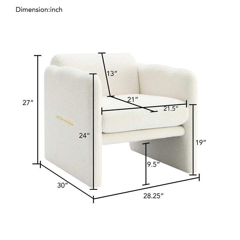 Simplie Fun Arm Chair with waved arms, Metal decoration on both side arms, Accent chair for Primary Living Space, Living room, Bedroom, Teddy Fabric,