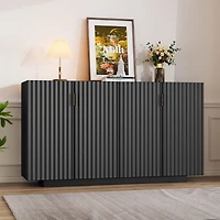 Streamdale Furniture 4 Wavy Doors Ample Storage Space Sideboard with Adjustable Shelves and Retro Copper Handles for Dining Room and Living Room (Blac