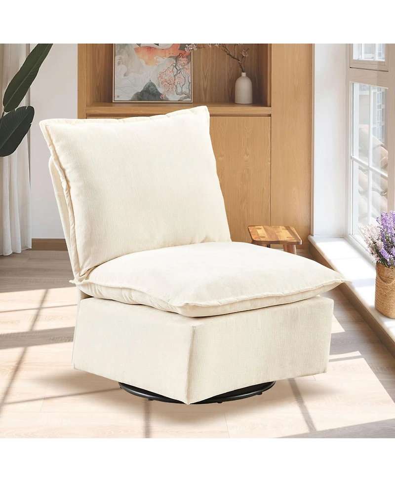 Streamdale Furniture Detachable Off White Chenille Single 360 Swivel Rocking Rocker,360 Swivel Sofa Chair & Single Sofa Lounge, Comfortable Seating fo