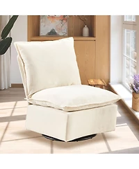 Streamdale Furniture Detachable Off White Chenille Single 360 Swivel Rocking Rocker,360 Swivel Sofa Chair & Single Sofa Lounge, Comfortable Seating fo