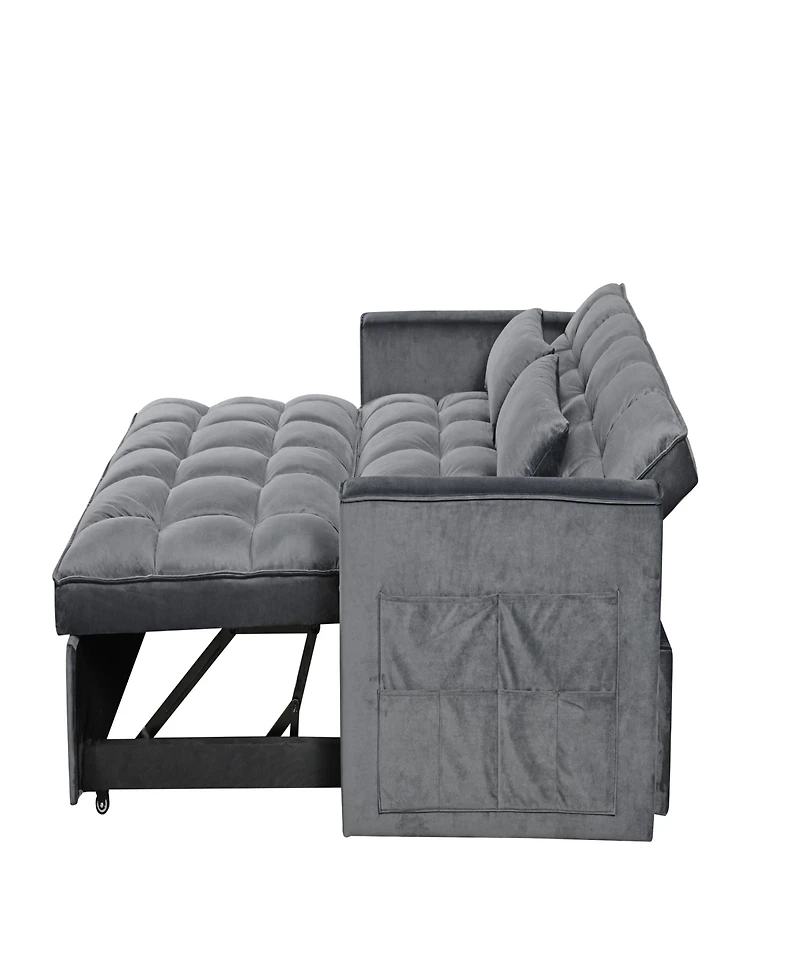 Streamdale Furniture Modern flannel double sofa with folding bed, small double sofa with three in one convertible sofa bed, adjustable backrest and st