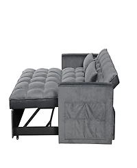 Streamdale Furniture Modern flannel double sofa with folding bed, small double sofa with three in one convertible sofa bed, adjustable backrest and st