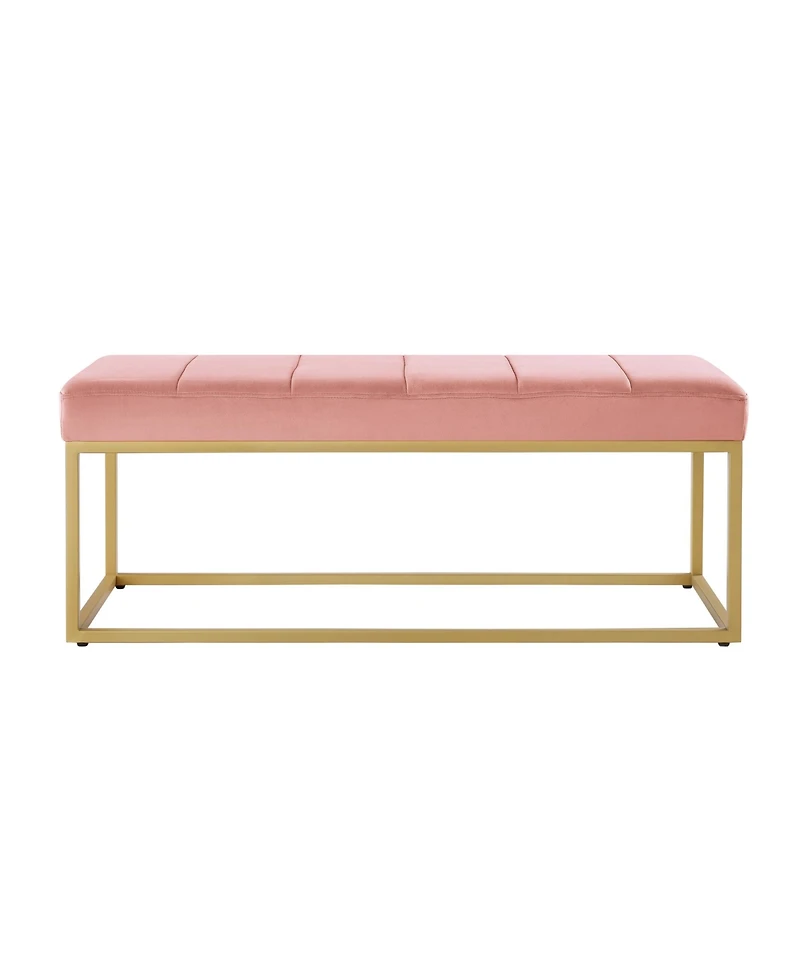 Modern Tufted Channel Entryway Bench Emerald Velvet Upholstered End of Bed Bench with Metal Frame, Footboard Bench for Living Room