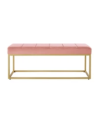 Modern Tufted Channel Entryway Bench Emerald Velvet Upholstered End of Bed Bench with Metal Frame, Footboard Bench for Living Room