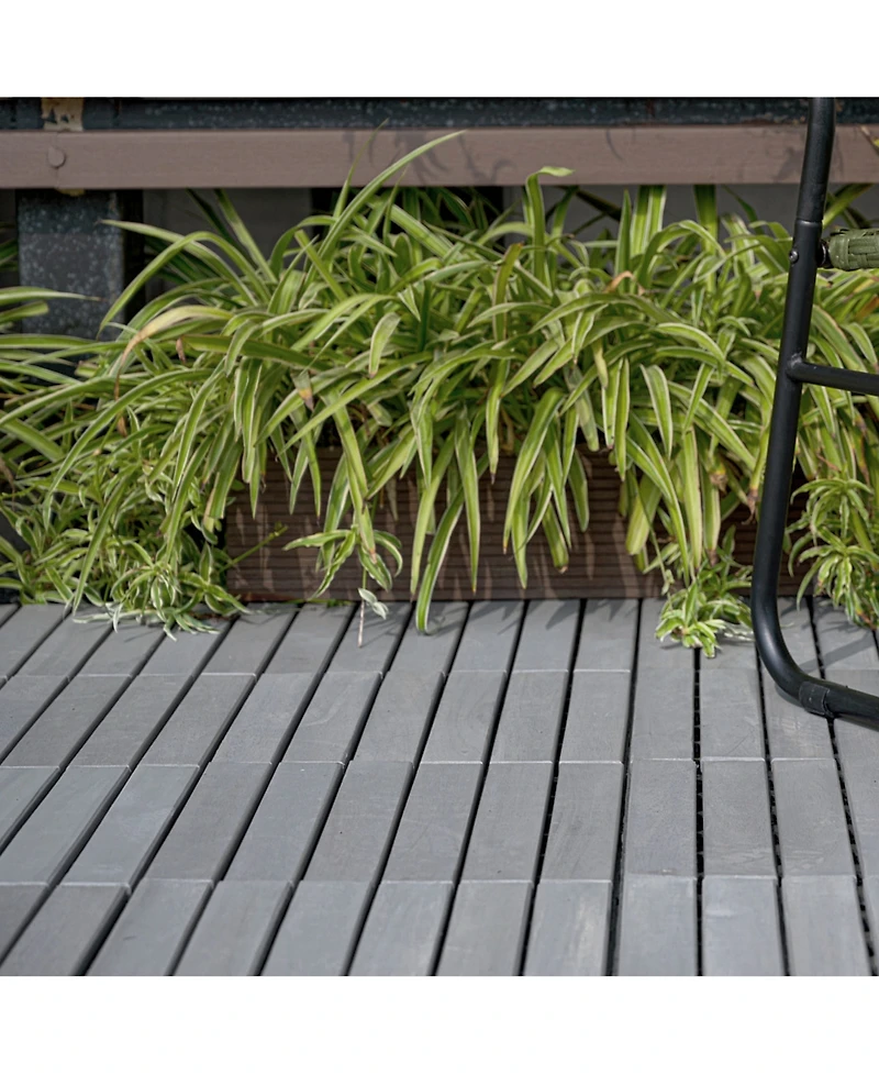 30 Pcs Interlocking Deck Tiles Striped Pattern, 12" x 12" Square Light Gray Acacia Hardwood Outdoor Flooring for Patio, Bancony, Pool Side,.