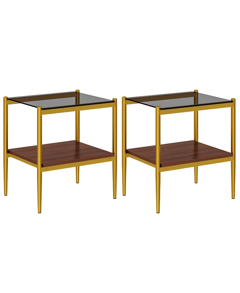 Streamdale Furniture Set of 2 Rectangle End Table, Tempered Glass Tabletop with Mdf layer, Modern Table for Living Room, Gray Glass