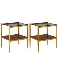 Streamdale Furniture Set of 2 Rectangle End Table, Tempered Glass Tabletop with Mdf layer, Modern Table for Living Room, Gray Glass