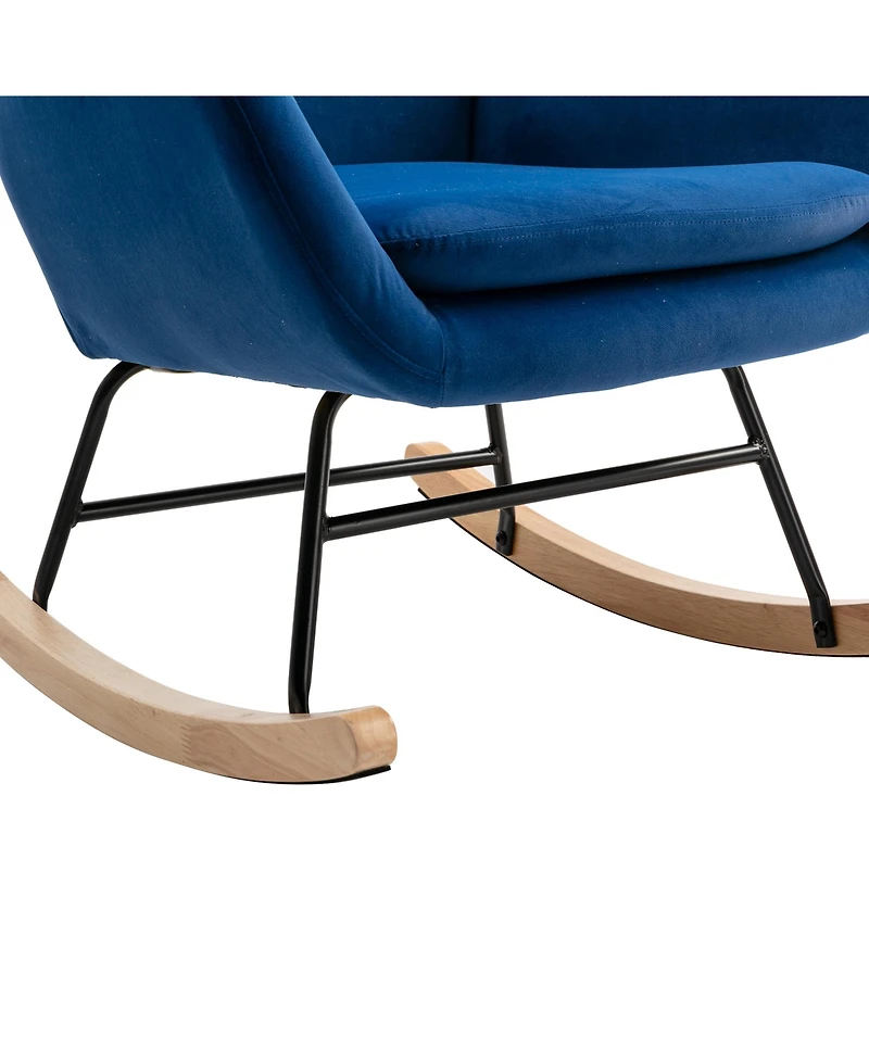 Streamdale Furniture Velvet Fabric Padded Seat Rocking Chair With High Backrest And Armrests
