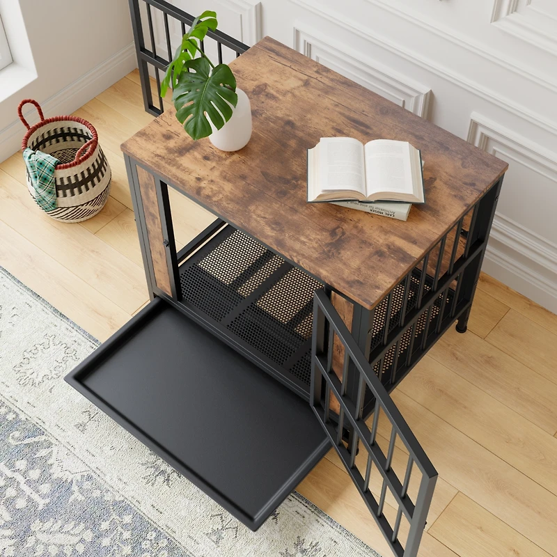 Streamdale Rustic Brown Dog Crate Table (27.48")