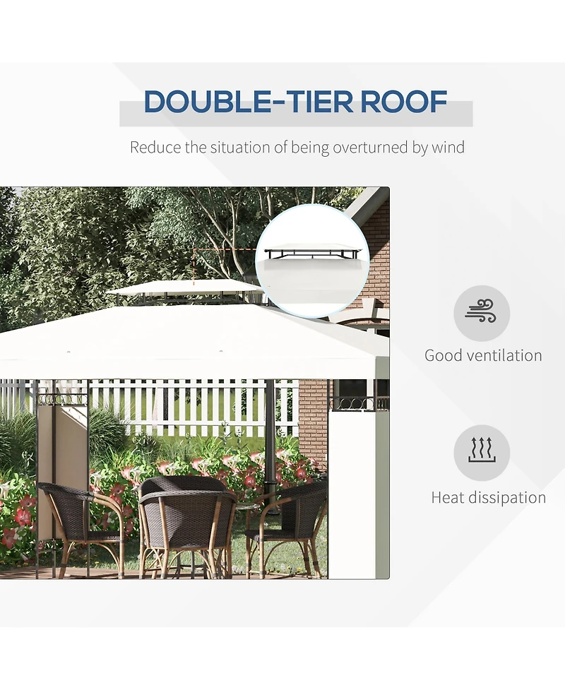 10' x 13' Patio Gazebo, Double Roof Outdoor Gazebo Canopy Shelter with Screen Decorate Corner Frame, for Garden, Lawn, Backyard and Deck, Cream White