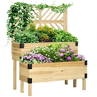 Streamdale Furniture Raised Garden Bed with Trellis, 2 Tier Wooden Elevated Planter Box with Legs and Metal Corners for Vegetables, Flowers, Herbs, Na