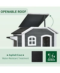 2-story Cat House Outdoor, Weatherproof Wooden Cat Enclosure for Feral Cats with Escape Door, Openable Roof, Jumping Platforms, Gray