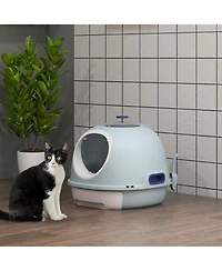Covered Litter Box, Litter Box with a Lid, Scoop Enclosed Drawer & Skylight for Cats That's Easy to Clean, Blue