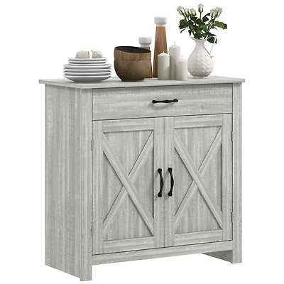Farmhouse Sideboard Buffet Cabinet, Barn Door Coffee Bar Cabinet with Drawer and Adjustable Shelf, Kitchen Cabinet for Living Room, Entryway, Stone Gr