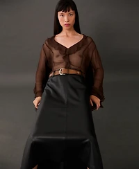 Mango Women's Leather Effect Midi Skirt