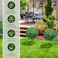 1.3' (15.7") Artificial Boxwood Topiary Trees with Ground Stake, Uv Resistant Set of 2 Ball Shaped Trees, Indoor Outdoor Fake Plants for Home Off