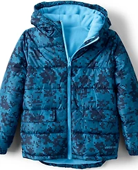 Lands' End Boys Reversible Fleece Puffer Hooded Jacket