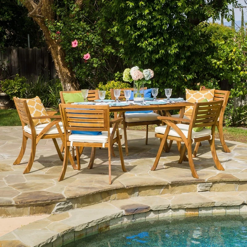 Streamdale Hermosa 7 Piece Wood Dining Set With Cushions