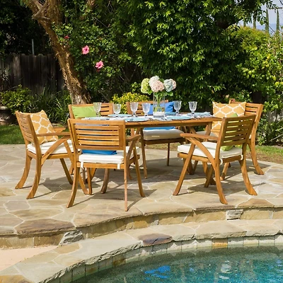 Streamdale Hermosa 7 Piece Wood Dining Set With Cushions
