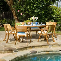 Streamdale Hermosa 7 Piece Wood Dining Set With Cushions