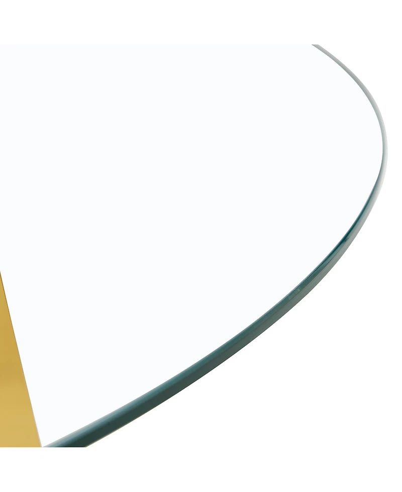 Simplie Fun Table and chair set.a Modern Minimalist Style Round Clear Tempered Glass Table with Metal Legs.Paired with white chairs with Modern Pu Lea