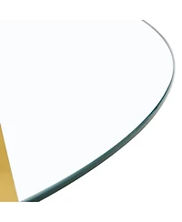 Simplie Fun Table and chair set.a Modern Minimalist Style Round Clear Tempered Glass Table with Metal Legs.Paired with white chairs with Modern Pu Lea