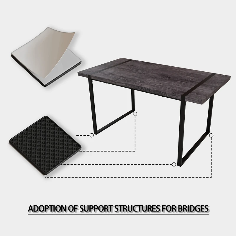 Streamdale Furniture 59" Rural Industrial Rectangular Mdf Black Dining Table Set and Pu Armless Dining Chair Set, 6 pieces. Kitchen Black Metal Table