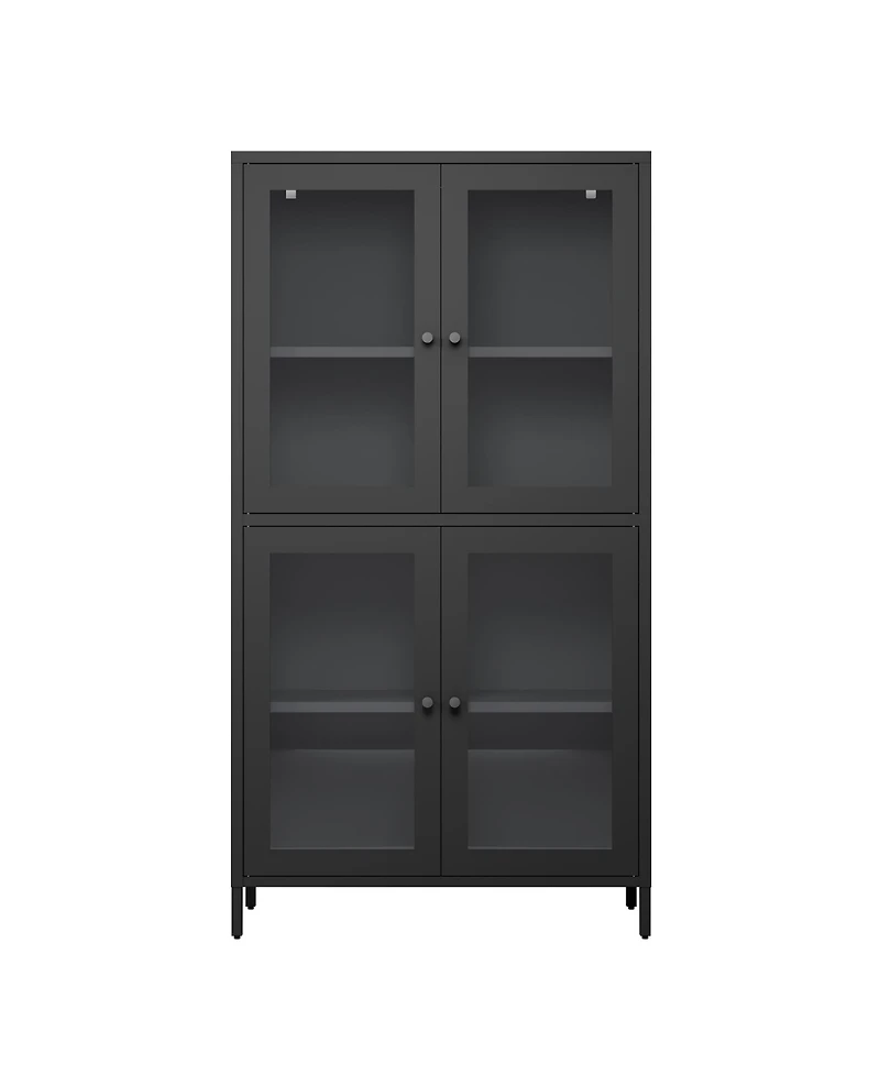 Streamdale Furniture Classic Metal Storage Cabinet Display Cabinet with 4 Glass Doors 4 Shelves Cabinet Bookcase Side Cabinet for Home Office Living R